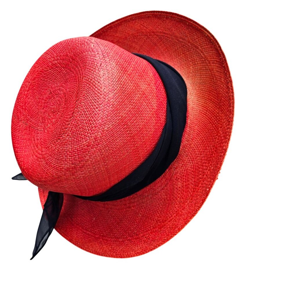 Vintage Red Straw Hat by Saks Fifth Avenue Union Label USA 22.5" Medium - Picture 16 of 16